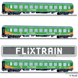 Reisezugwagenset &bdquo;Flixtrain&ldquo;, bestehend aus drei Reisezugwagen, Bauart Halberstadt, Ep. VI