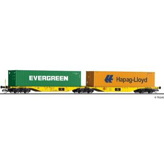 Containertragwagen Sggmrs der CLIP INTERMODAL Sp. z.o.o., beladen mit zwei 40&lsquo;-Containern, Ep. VI