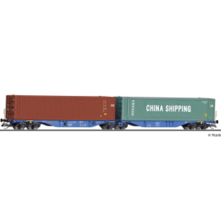 Containertragwagen Sggmrss der SNCB, beladen mit zwei 40&lsquo;-Containern, Ep. V