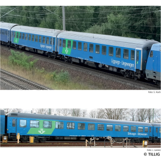 Reisezugwagenset der RDC Deutschland GmbH, bestehend aus einem Reisezugwagen 2. Klasse und zwei Liegewagen, Ep. VI