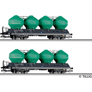 G&uuml;terwagenset der Transportservics s.r.o. Beroun, bestehend aus zwei Staubsilowagen Uacs 451.1, Ep. VI