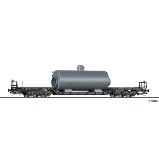 Tiefladewagen SSt 49 der DB, beladen mit Dampfkessel, Ep....